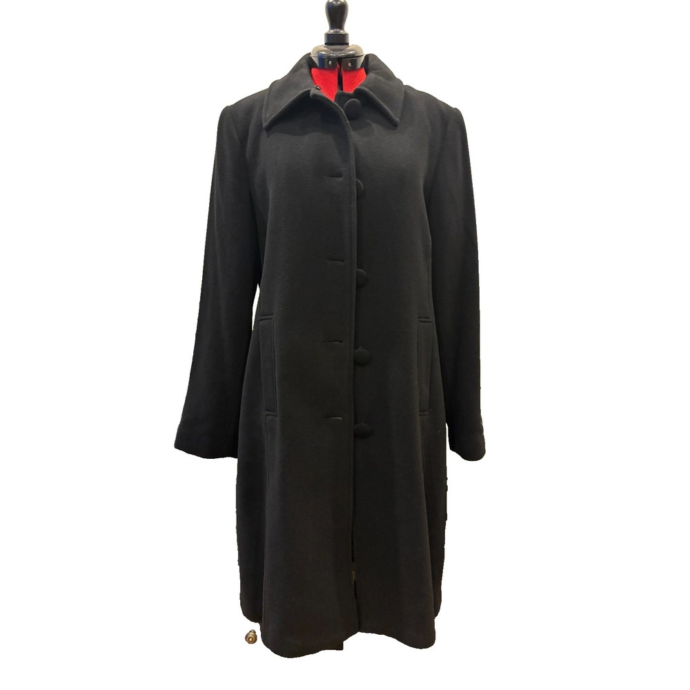 Vtg CECIL GEE of London Wool Cashmere Blend Overcoat‎ Black Full Length womens M